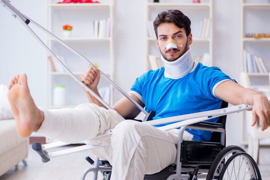 Injured young man recovering at home