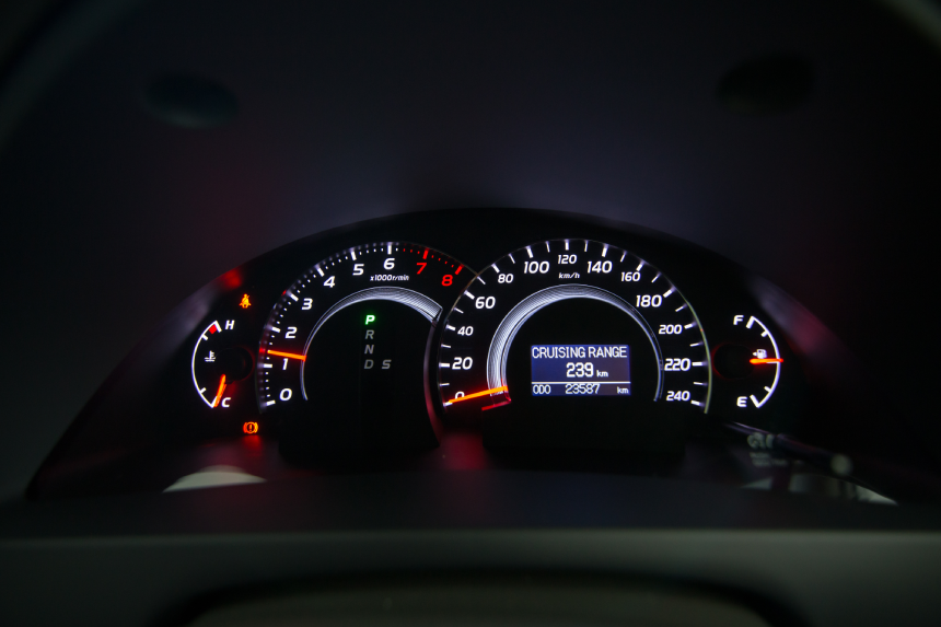 Car meter, Speedometer in car, fuel, black background, auto. Selective focus.