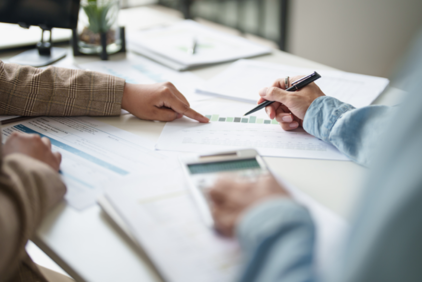 business man Auditor or internal revenue service staff checking annual financial statements company Audit Accounting tax
