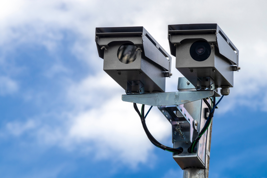 speed control radar camera at avenue in Sao Paulo