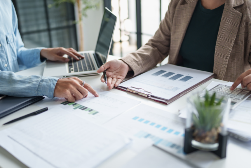 business man Auditor or internal revenue service staff checking annual financial statements company Audit Accounting tax