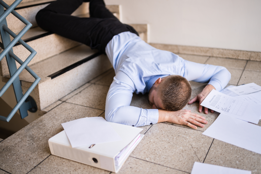 Slip Fall Accident. Fell Down On Stairs